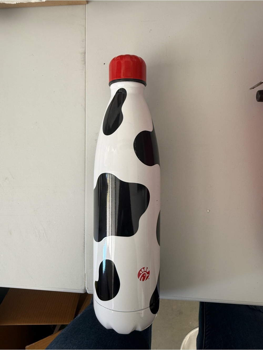Cow-Print Insulated Stainless Steel Bottle with Red Cap